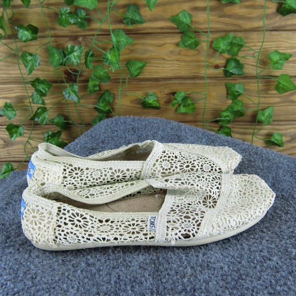 TOMS Women Alpargata Classic Flat Beige Fabric Sz 8.5 Medium Used 2025 - Picture 3 of 6